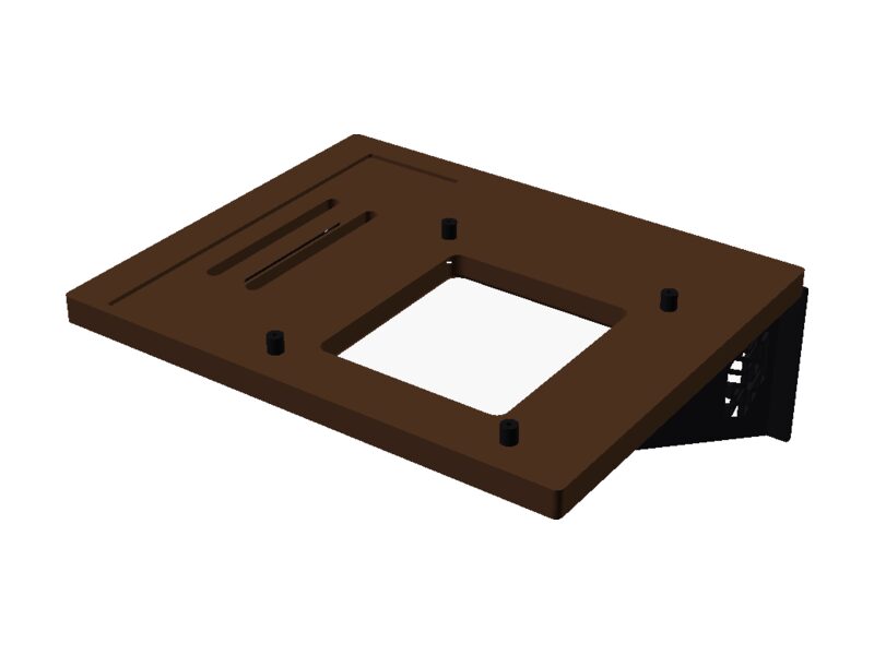 Shelf deck from above with a vent opening and mounting points